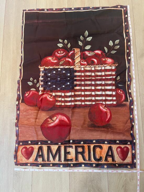 Unknown Other - Vintage Outdoor Porch Flag American Flag Basket of Red Apples Patriotic JL